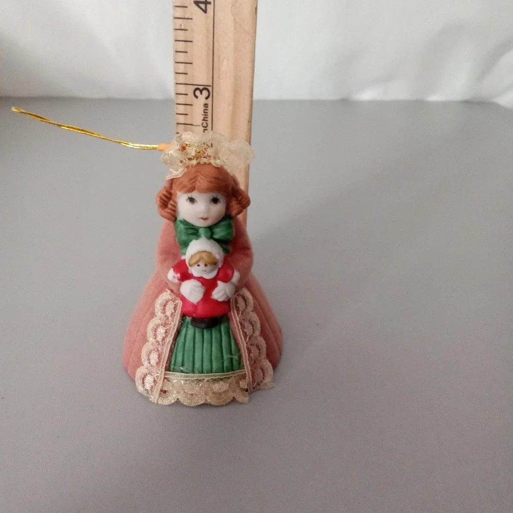 Vintage Jasco Lil Chimers Heirloom Doll Porcelain Bell Ornament Pink Girl Doll